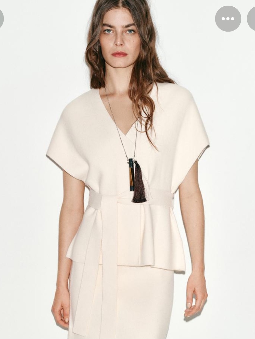 Zara Cream V‑Neck Belted Peplum Top